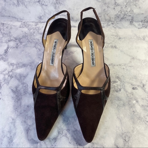 Manolo Blahnik Suede Slingback Heels 39.5 - Picture 4 of 10